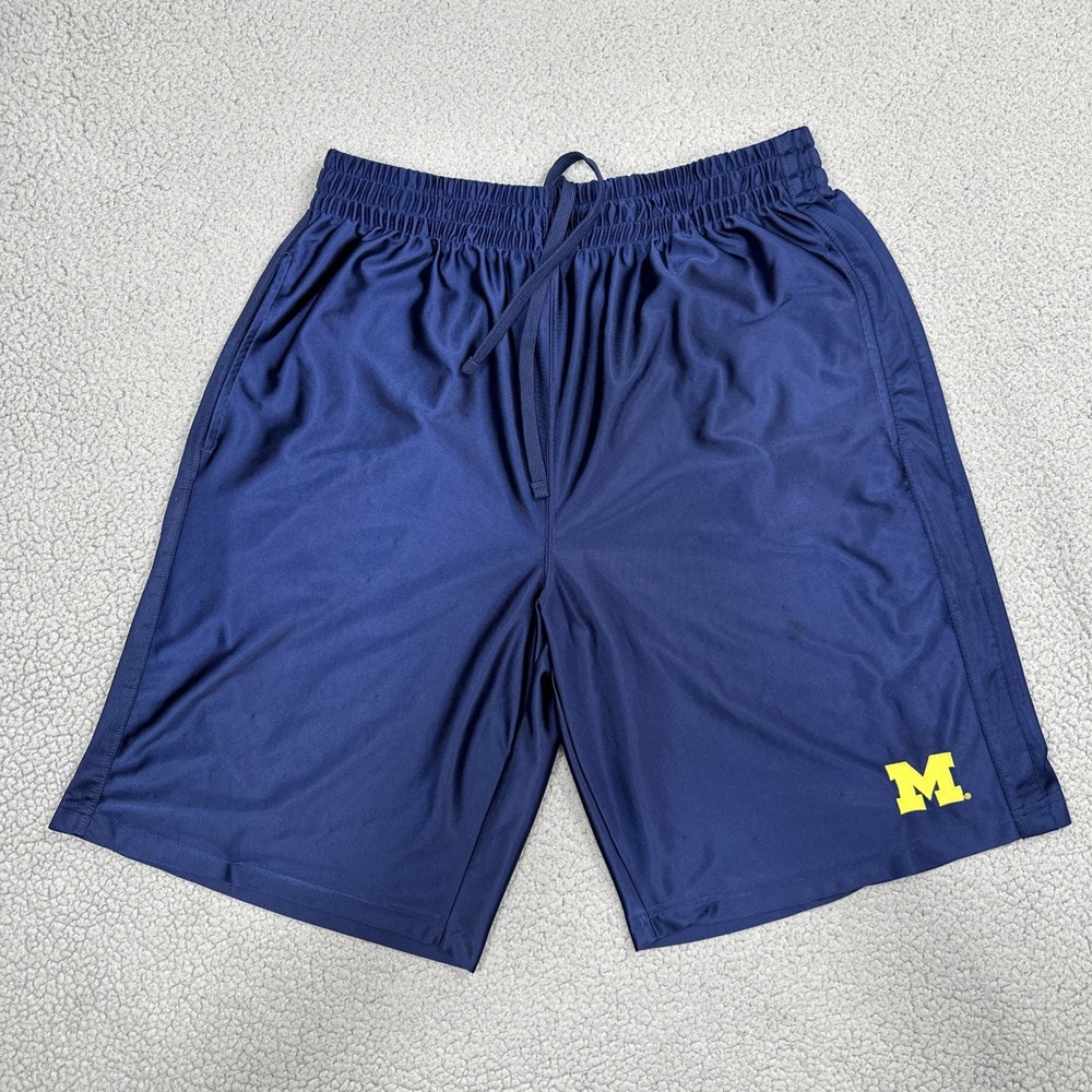 Vtg Pro Edge Michigan Wolverines Dazzle Basketball Shorts Men XL Blue Pockets